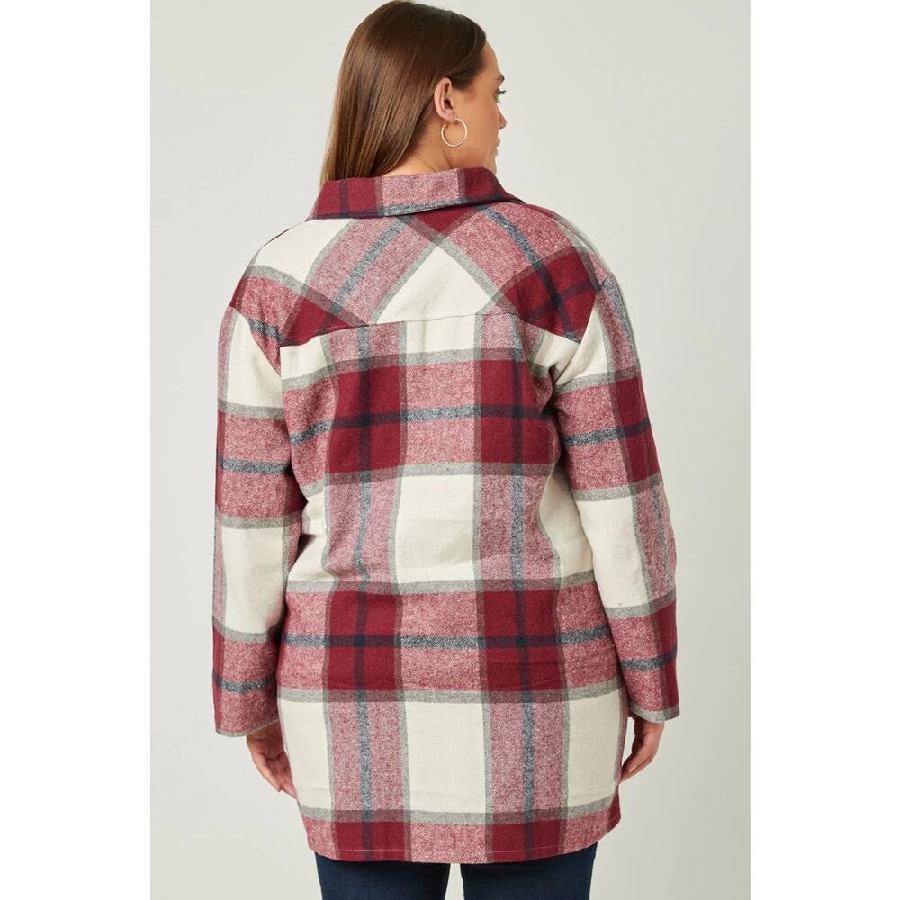 HAYDEN Mandy Plus Burgundy Plaid Shacket with Front Pockets 2X - Picture 5 of 6